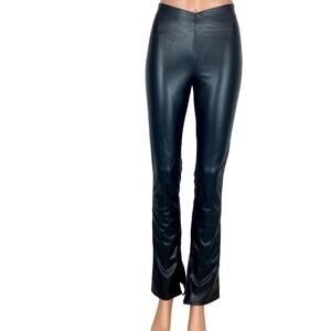 H&M Divided Black Faux Leather Boot Cut Flare Leg Split Hem Ankle Pants Size 0